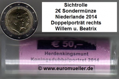 Rolle 2 Euro Sondermünze Niederlande 2014 Doppelporträt rechts