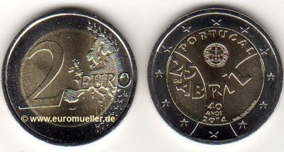 2 Euro Sondermünze Portugal 2014 Nelkenrevolution