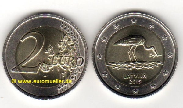 2 Euro Sondermünze Lettland 2015 Storch