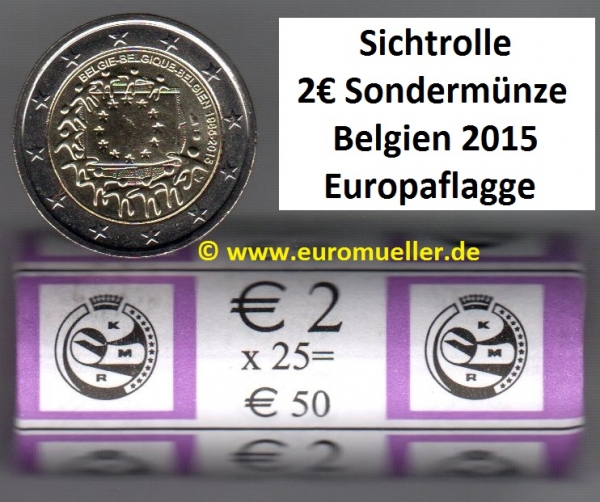 Sichtrolle 2 Euro Sondermünze Belgien 2015 Europaflagge