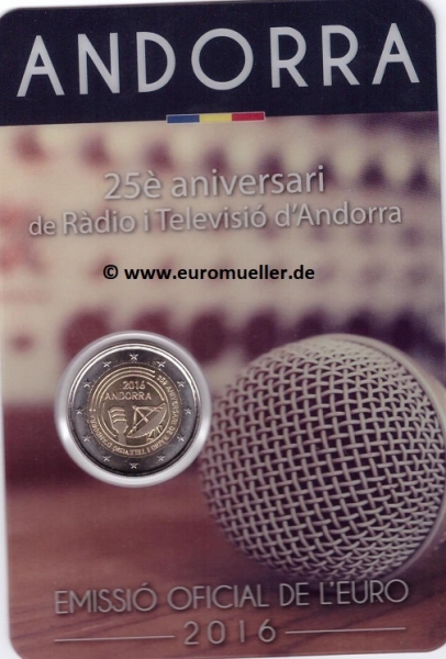 2 Euro Sondermünze Andorra 2016 bu. Rundfunk