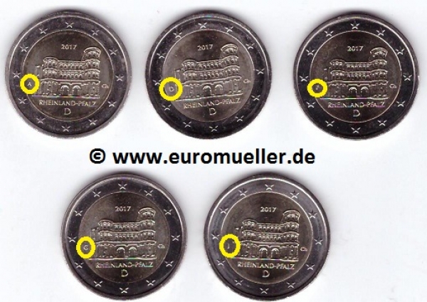 5x 2 Euro Sondermünzen Deutschland 2017 Rheinland-Pfalz