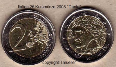 5x Italien 2 Euro Kursmünze 2008