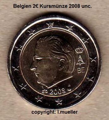 5x Belgien 2 Euro Kursmünze 2008