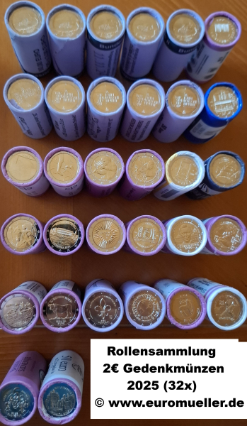 Rollensammlung 2 Euro Gedenkmünzen 2025 komplett - 32x