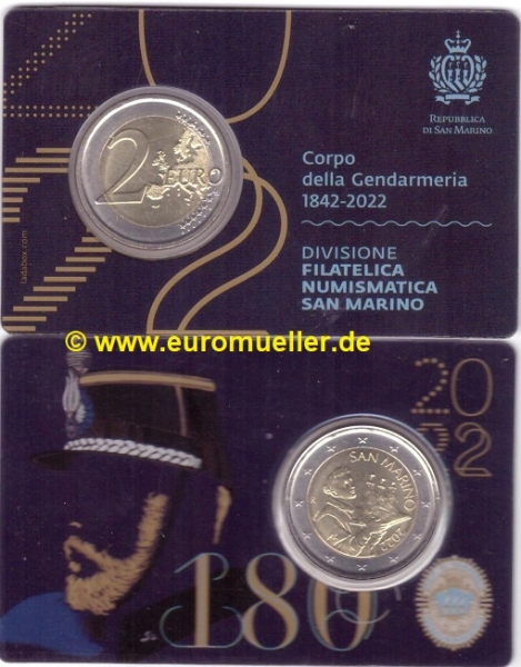 2 Euro Kursmünze San Marino 2022 in Coincard - Gendarmeria