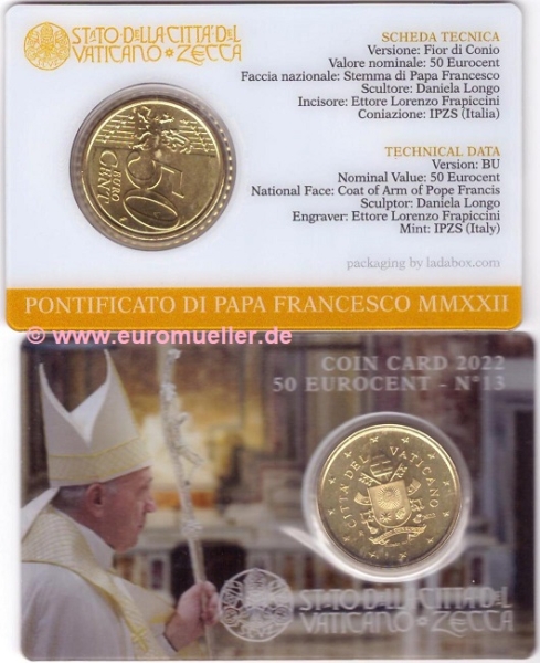 Vatikan 50 Cent 2022 in Coincard