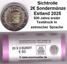 Rolle 2 Euro Sondermünze Estland 2025 Textdruck