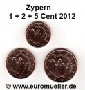 Zypern 1 + 2 + 5 Cent 2012 unc.